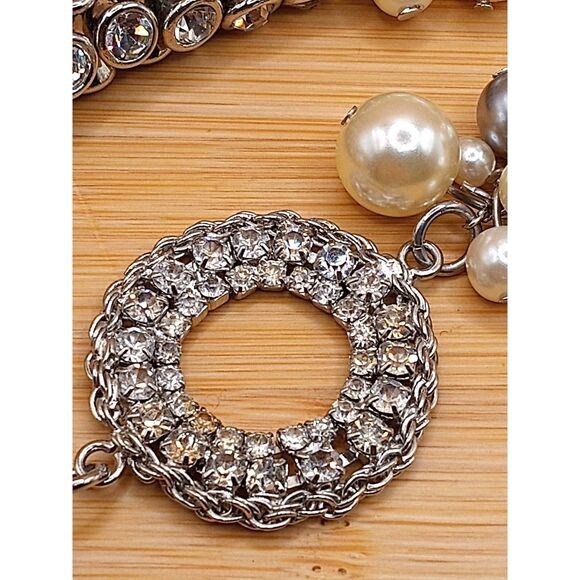 Vintage Mixed Media Faux Pearls, Clear & Black Rhinestones Lucite Beads Necklace - Picture 3 of 8